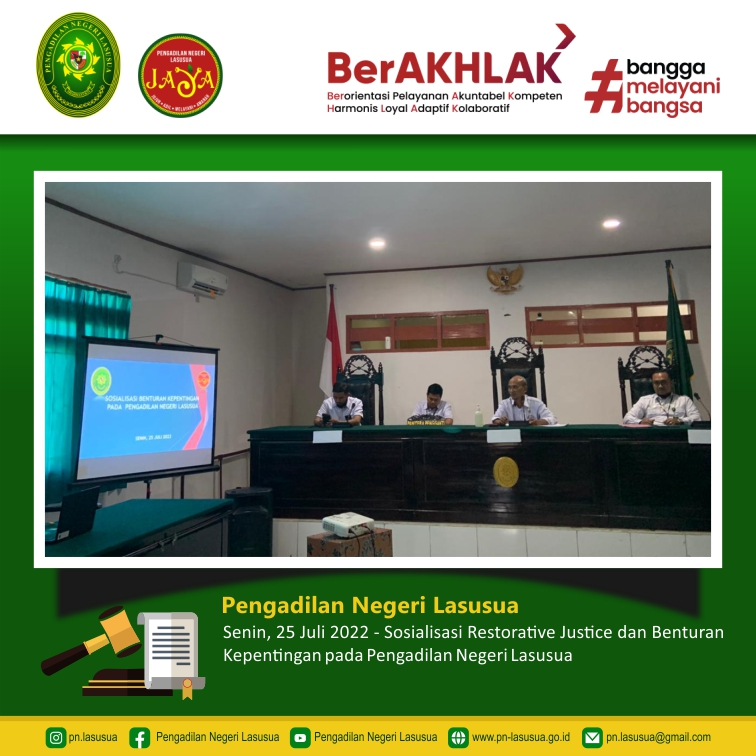 Sosialisasi Restorative Justice dirangkaikan dengan Sosialisasi Benturan Kepentingan pada Pengadilan Negeri Lasusua